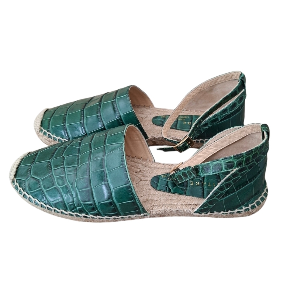 EQUITARE Leather Green Croc Embossed Espadrille Wedges Ankle Strap Sandals - Picture 6 of 11